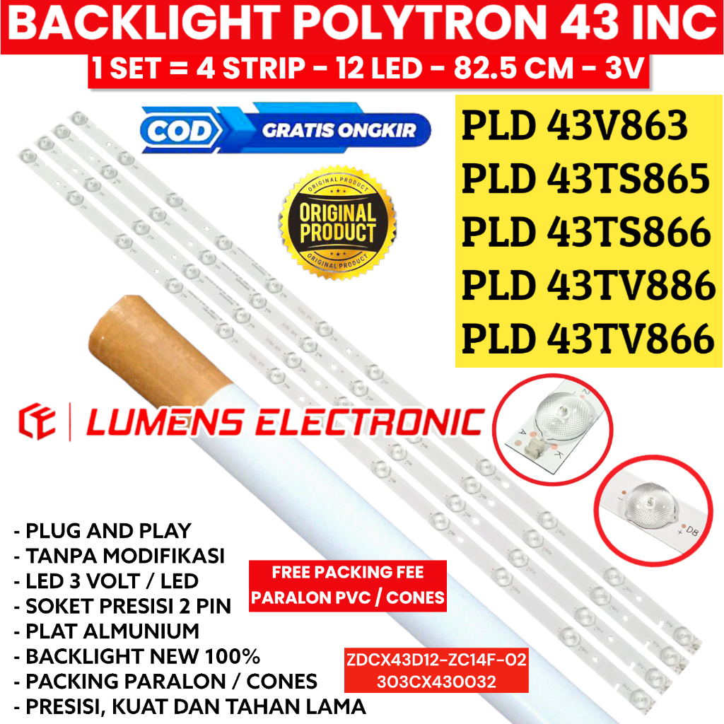BACKLIGHT TV LED POLYTRON 43 INC PLD 43V863 43TV866 43TS866 43TS865 PLD43V863 PLD43TV866 PLD43TS866 