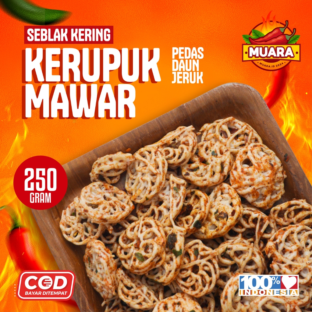 

SEBLAK KERING KERUPUK MAWAR / PEDO RASA PEDAS DAUN JERUK KEMASAN 250 GRAM