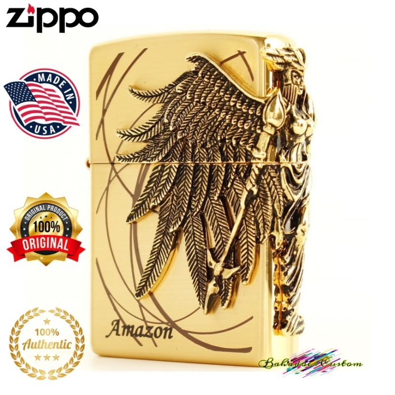 ZIPPO ORIGINAL USA ARMOR AMAZON EMBLEM 5 SISI LIMITED COLECTOR ITEM