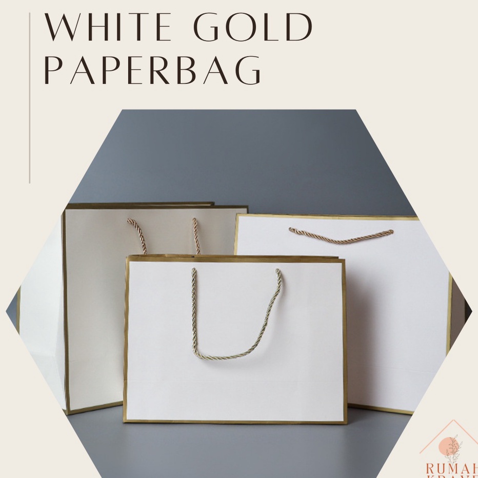 

Gaya yang memukau harga yang menggoda RUMAH KRAVE White Gold Paperbag Putih Emas Tas Kado Hadiah Elegan