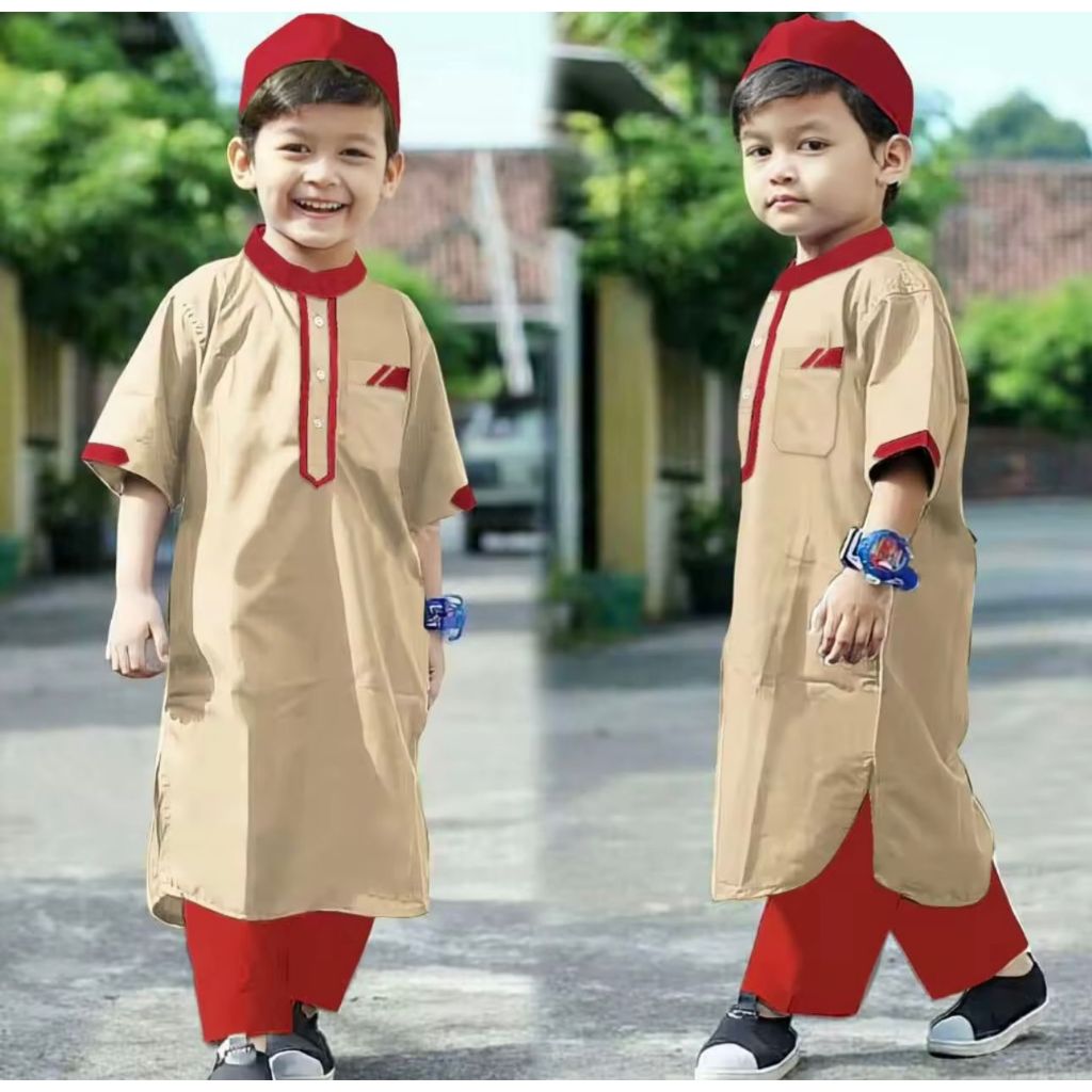 Fashion muslim anak laki-laki koko jubah anak setelan baju dan celana model gamis
