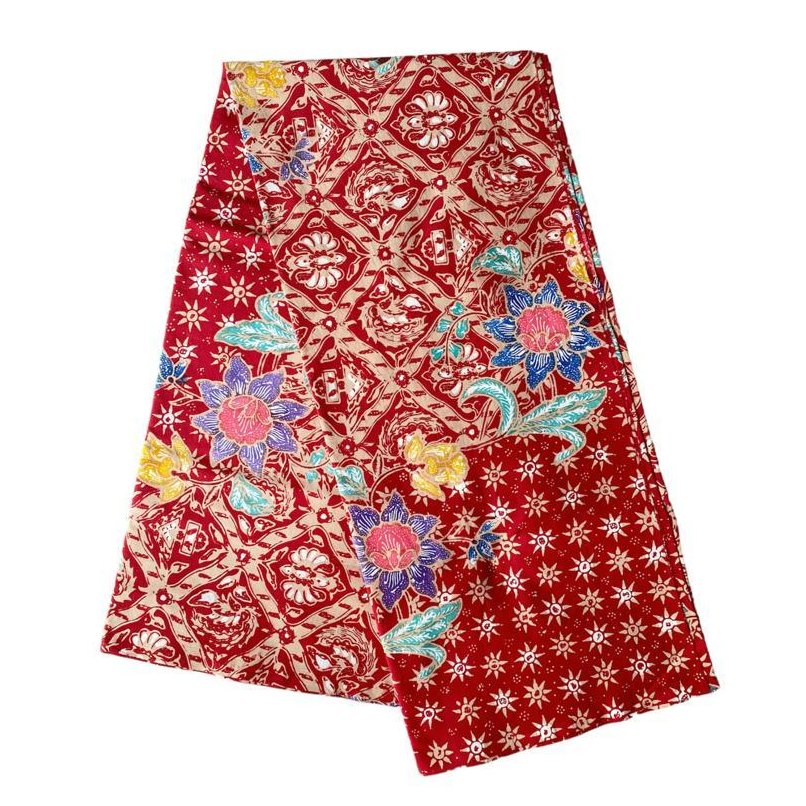 Kain Batik Encim Buketan Kombinasi Tulis Bahan Katun Halus Merah Bata