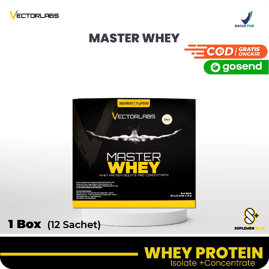 Vectorlabs Master Whey 1 Box 12 Serving Susu Protein Mater Whey Suplemen Fitness Gym BPOM