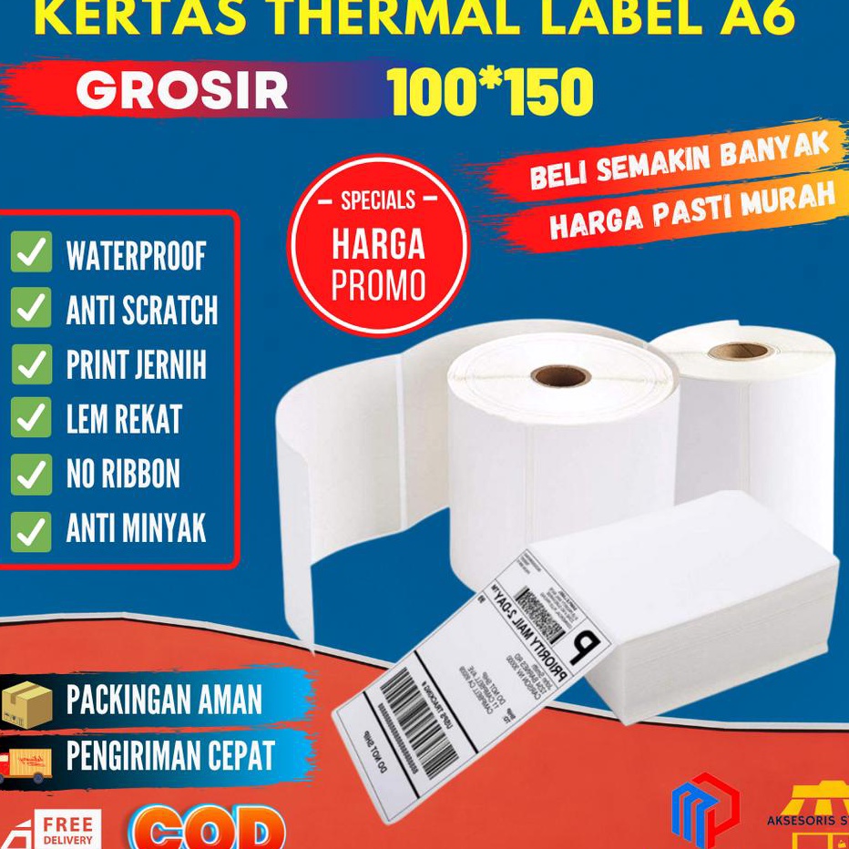 

PROMO MURAH KERTAS LABEL THERMAL 1X15 STICKER BARCODE UKURAN A6