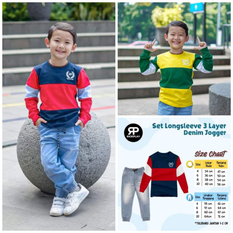 sale baju anak set longsleeve 3layer rickplay setelan levis anak