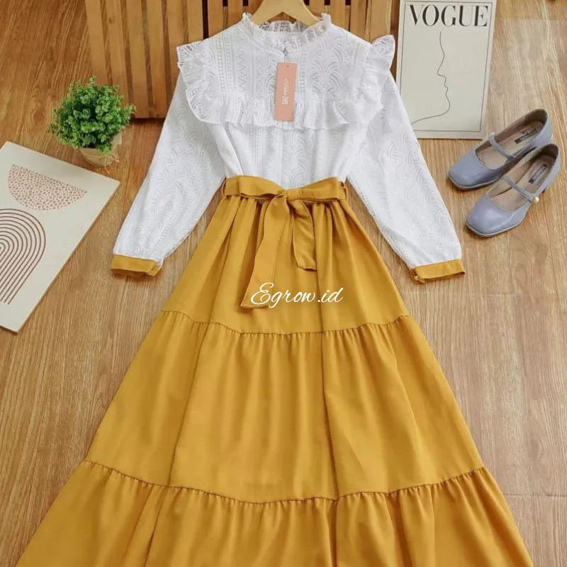 Emelyn Dress | Dress Brukat | Gamis cringkel airflow mix brukat| Dress cringkel airflow