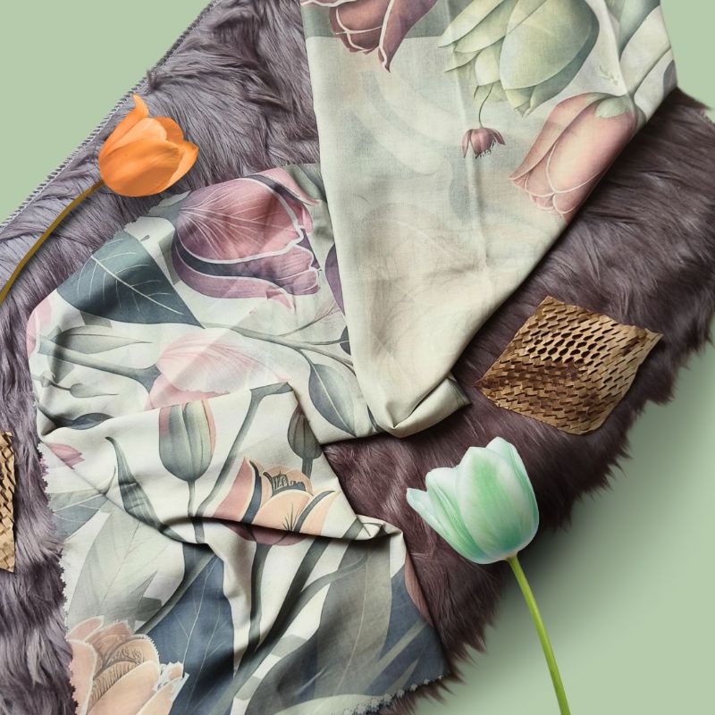 Hijab Voal Ultrafine - Motif Classic Tulips Sage