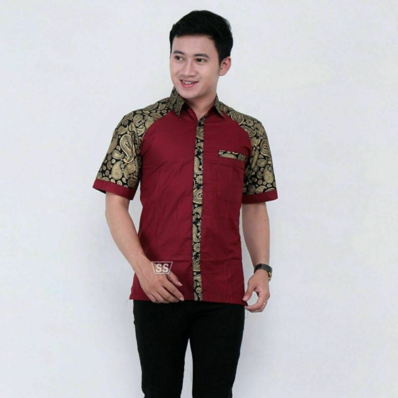 BAJU KOKO KOMBINASI BATIK MODERN TERBARU M L XL XXL KOKO DEWASA BATIK BWSTR FASHION BATIK MUSLIM WEA