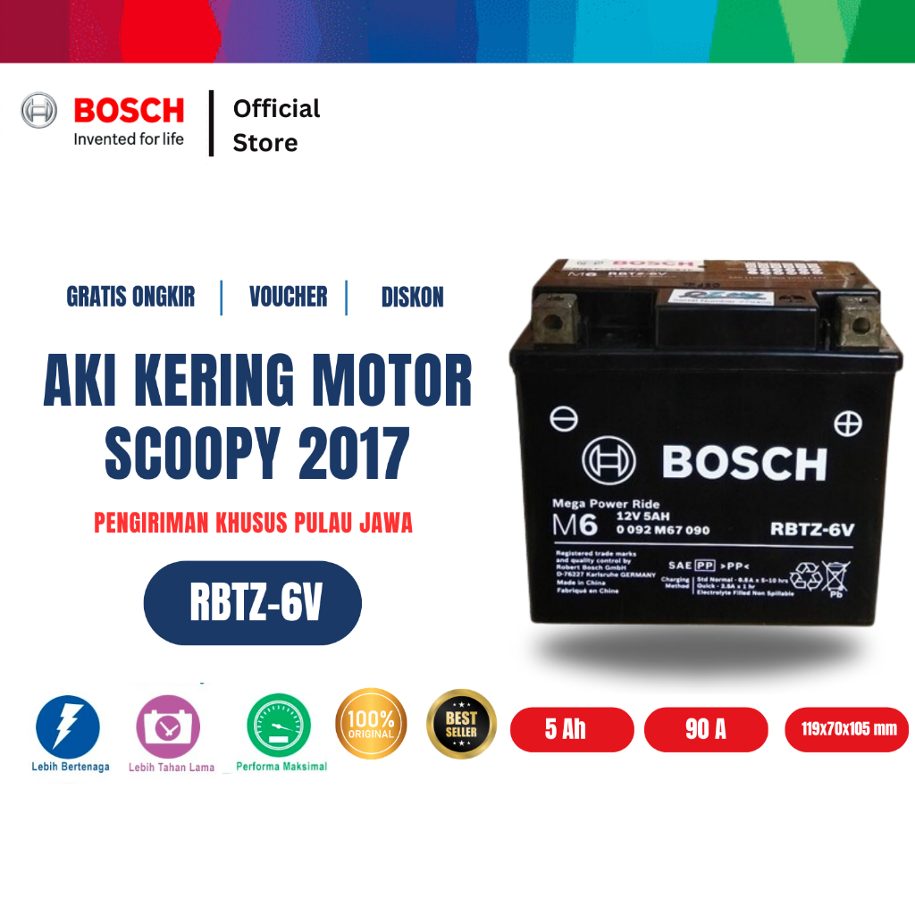 Aki Kering Motor Honda Scoopy 2017 - Maintenance Free - RBTZ-6V