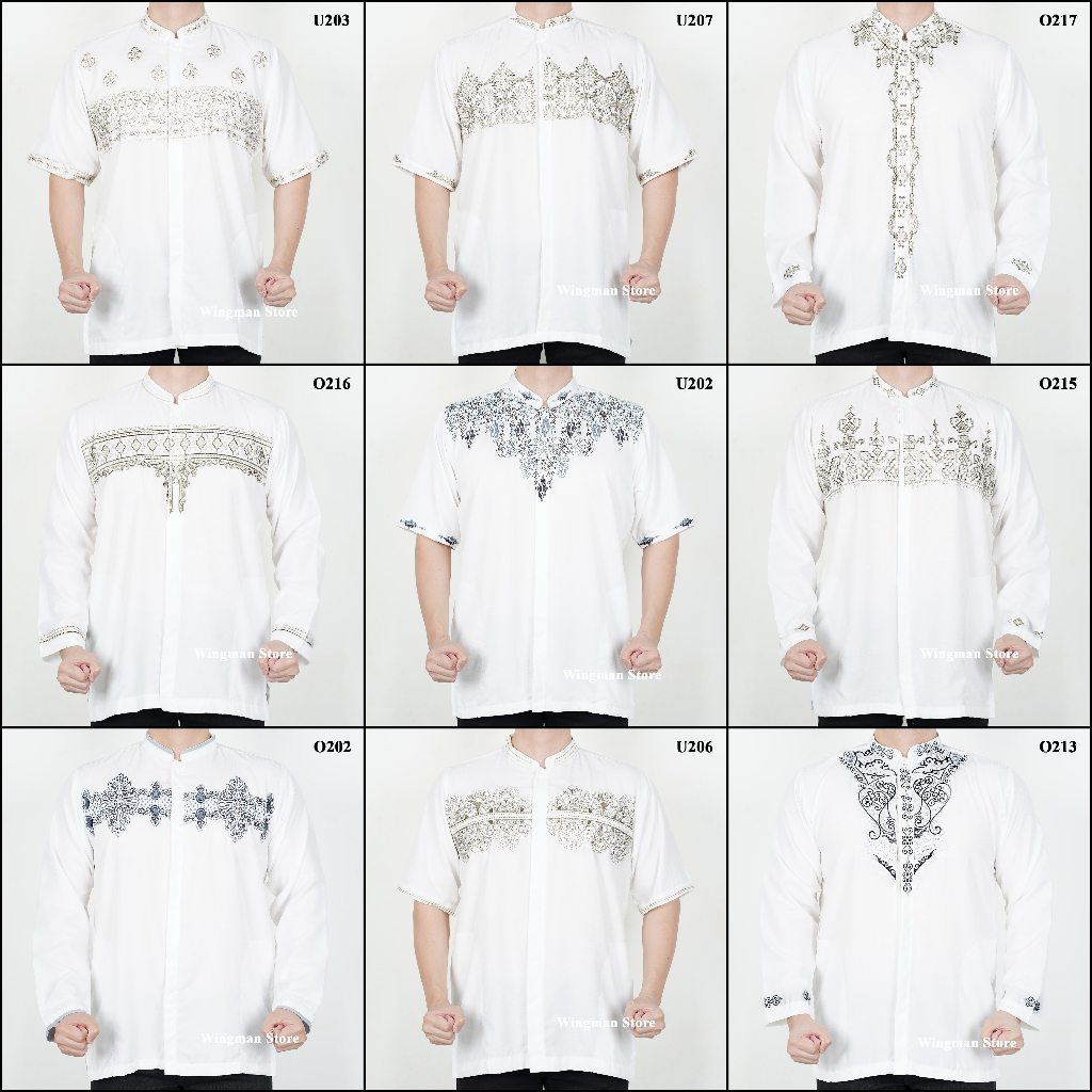 Baju Koko Muslim Pria Semi Sutra Bordir Lengan Panjang Pendek