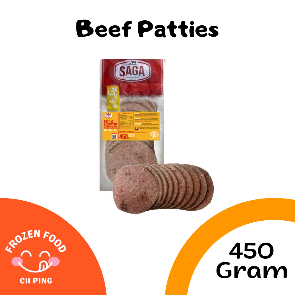 

SAGA Beef Patties 10x 45gr / Daging Sapi Asap Burger / Frozen Food