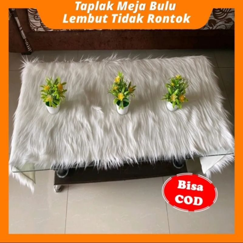 BULU KOREA, TAPLAK MEJA BULU, SERBAGUNA WARNA PUTIH UKURAN BESAR