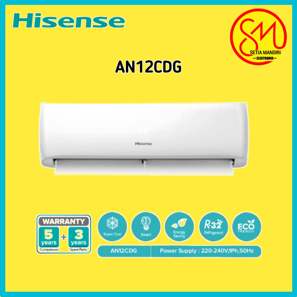 HISENSE AN12CDG AC SPLIT 1.5PK Self-Cleaning Gold Fin Air Conditioner 1.5 PK