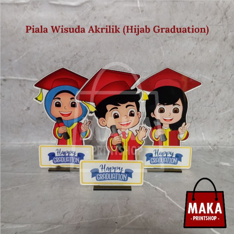 Piala Wisuda Akrilik Hijab Graduation (Akrilik Saja) - Piala Akrilik Anak - Piala Wisuda - Plakat Akrilik Wisuda - Seragam Merah Universitas Negeri Hasanuddin