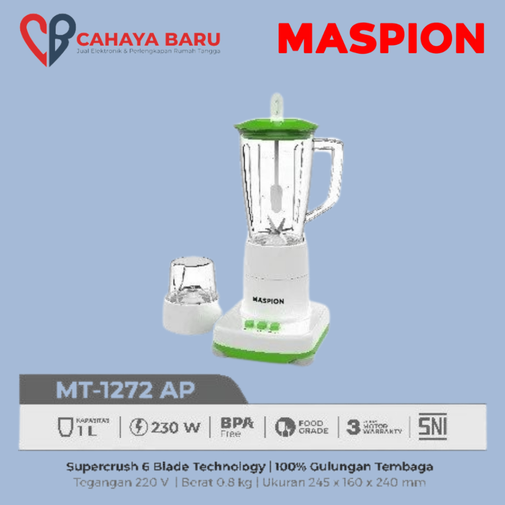 Maspion Blender MT1272AP 1 Liter Supercrush 6 Blade Technology