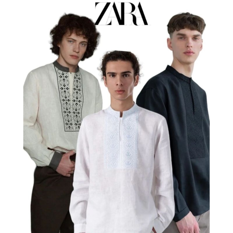 Kemeja Shanghai Neck Zara Men's - Baju Lebaran Kemeja Koko Pria