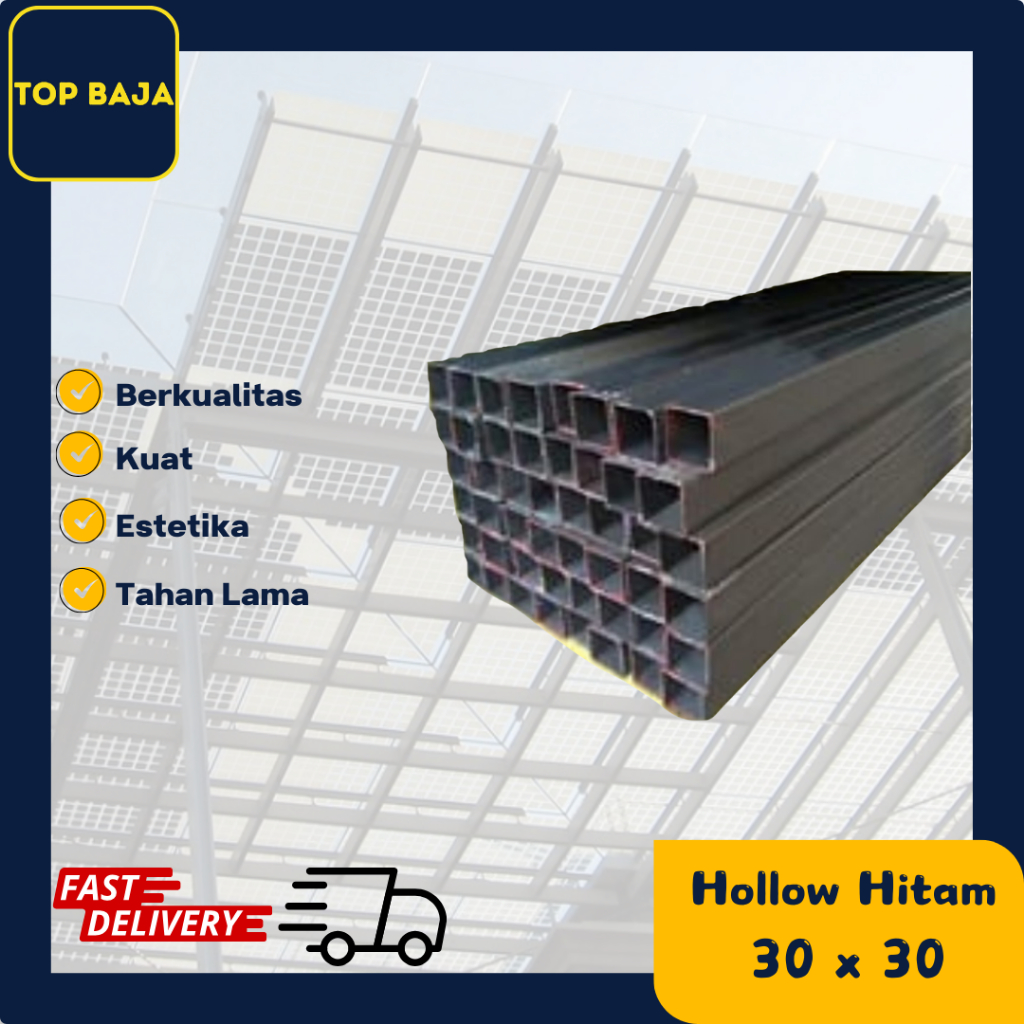 Hollow Hitam Besi Kanopi Kotak 30 x 30 Tebal Full