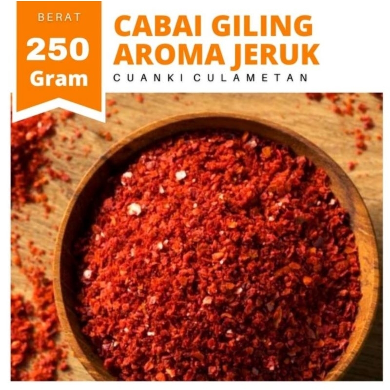 

Cabai bubuk aroma jeruk 250 gram grade super
