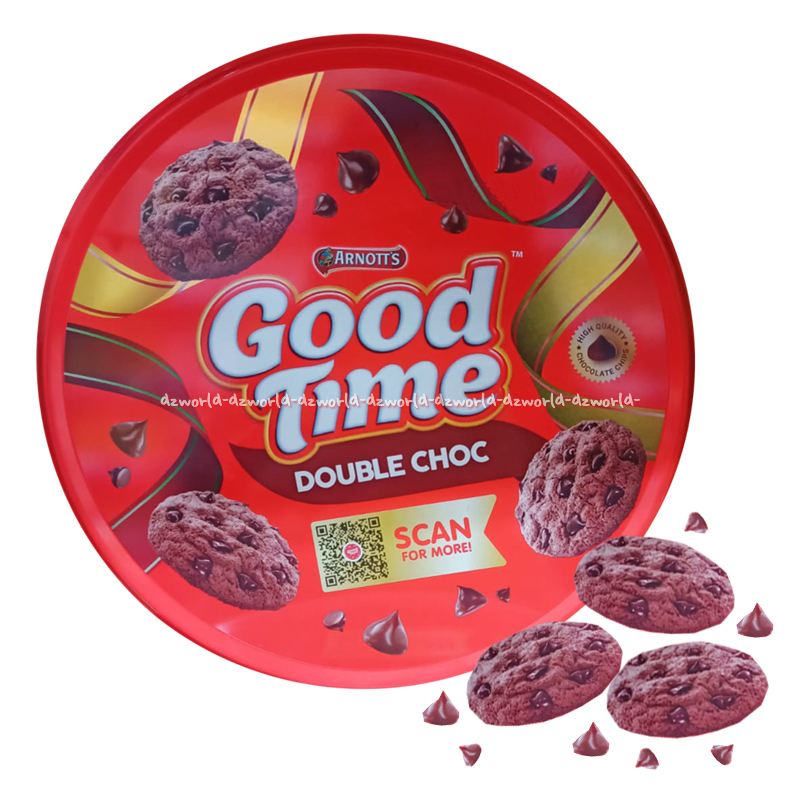 

Arnott's Good Time Double Choc Kaleng 149gr Arnots Goodtime Cemilan Snack Biskuit Coklat Chips Coko chips Arnotts