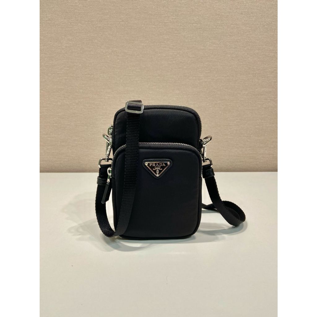 Prada men's triangle logo zipper small shoulder bag