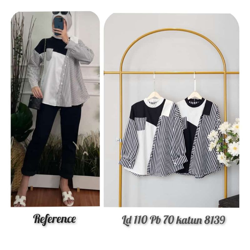 Baju wanita atasan kemeja motif garis blouse wanita katun baju cewek