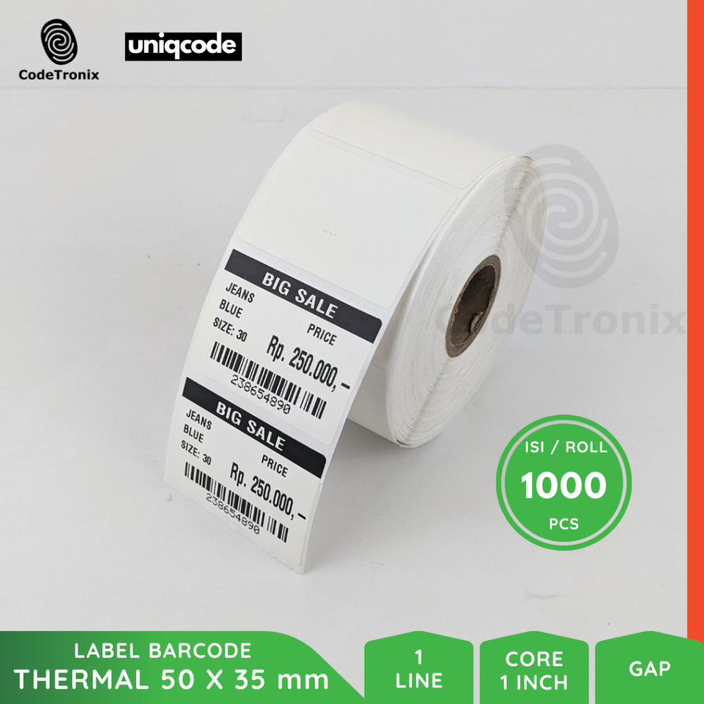 

Label Stiker Kertas Thermal 50x35 Direct Sticker Barcode Roll 1 Line 1000 pcs