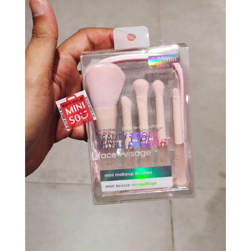 MINISO 🆕 Mini Makeup Brush Set with Storage Case (isi 5pcs)