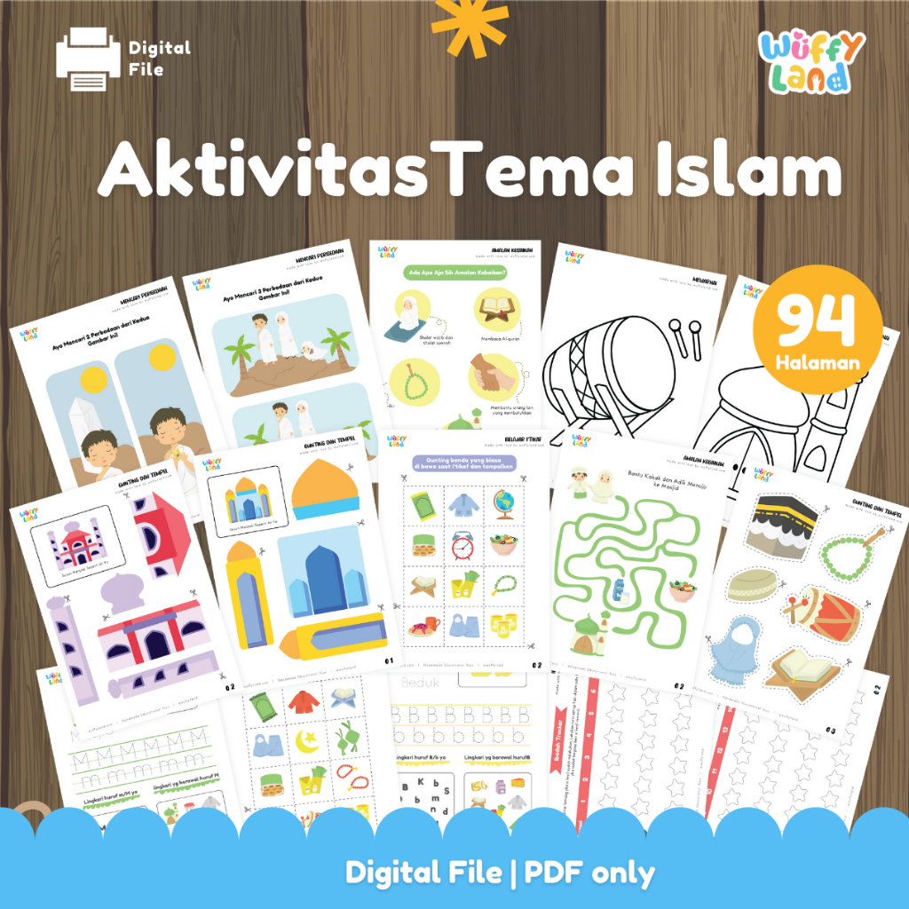 WUFFYLAND PDF Worksheet Tema Islami Hijaiyah 94 Halaman untuk Usia 3 4 5 Tahun