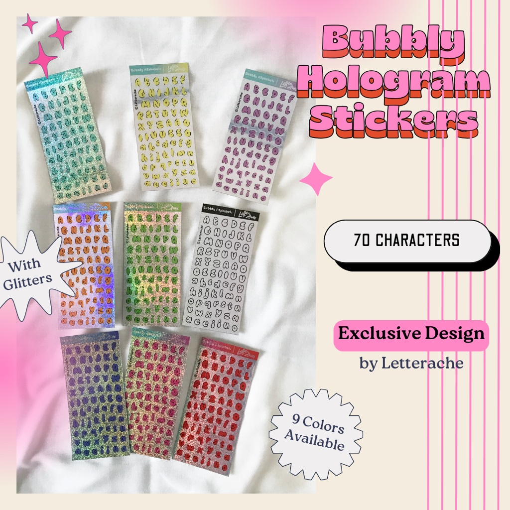 

Bubbly Hologram Alphabet Sticker with Glitters