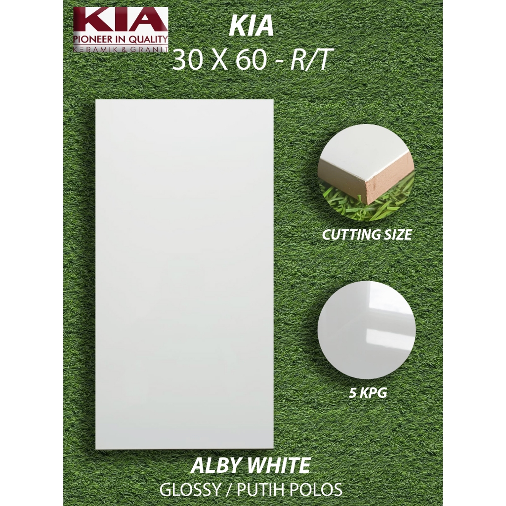 Keramik Dinding 30X60 KIA Rectified Alby White Kilat KW1 Pekanbaru Riau Putih Polos