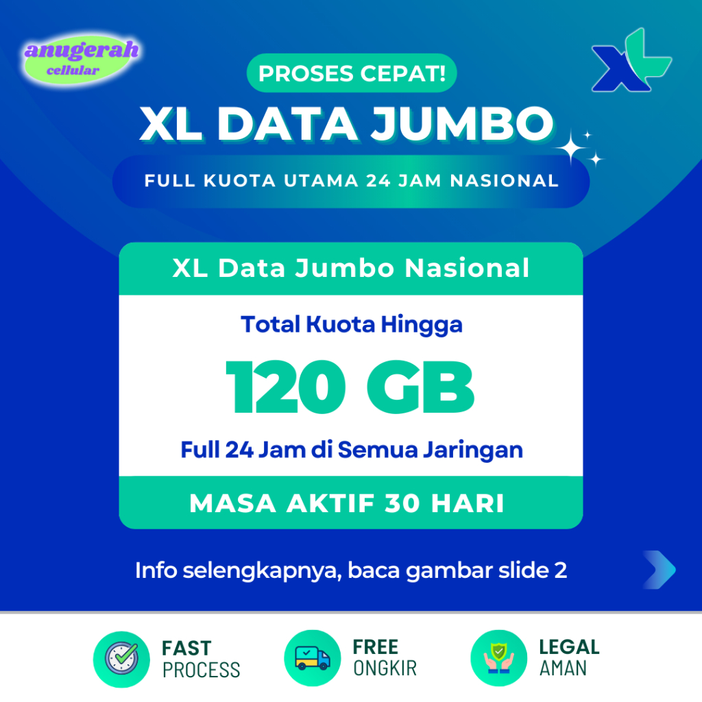 Promo KUOTA XL DATA JUMBO 65GB-120GB 30 Hari••
