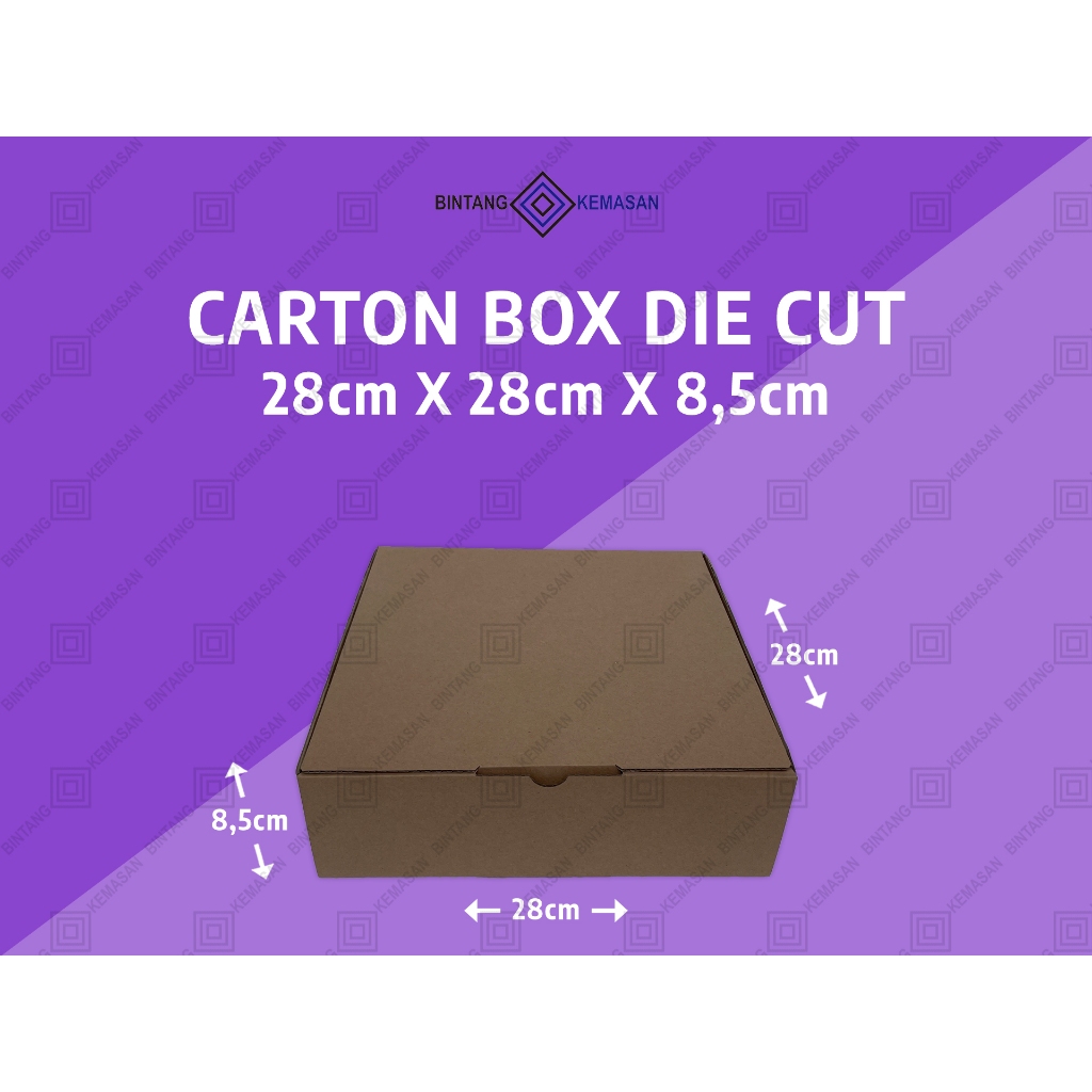 

Kardus Box Packing 28 x 28 x 8,5cm - Diecut Single Wall 28x28x8,5cm Dus Packing