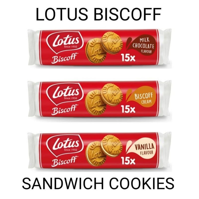 

150gr Biskuit Lotus Biscoff Sandwich - Vanilla / Cream / Milk Chocolate exp. Desember 2024