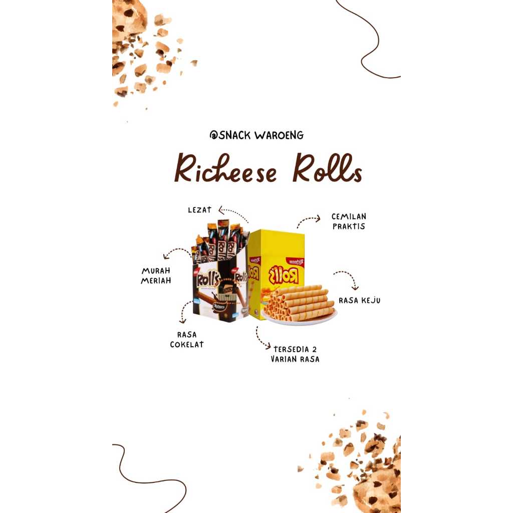 

Nabati Richeese Rolls Cokelat/Keju | Per-box 20 PCS | Snack Murah