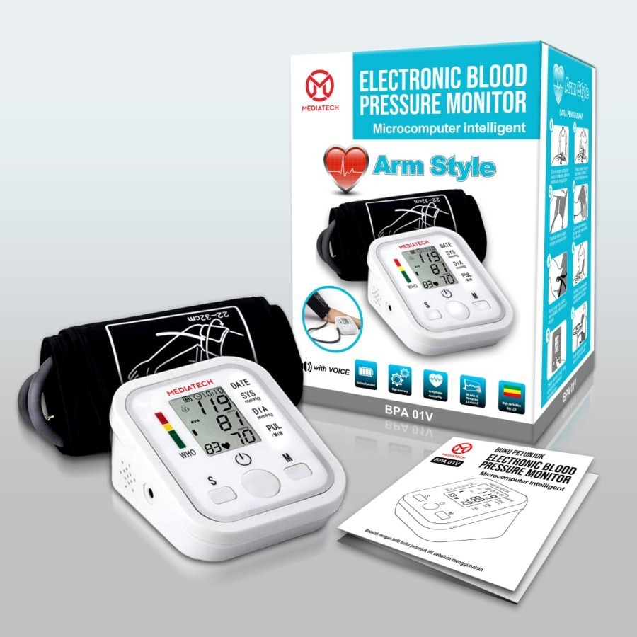 Tensimeter Digital Mediatech Alat Tensi Darah Digital Lengan Atas Dengan Suara Alat Cek Tekanan Darah Otomatis