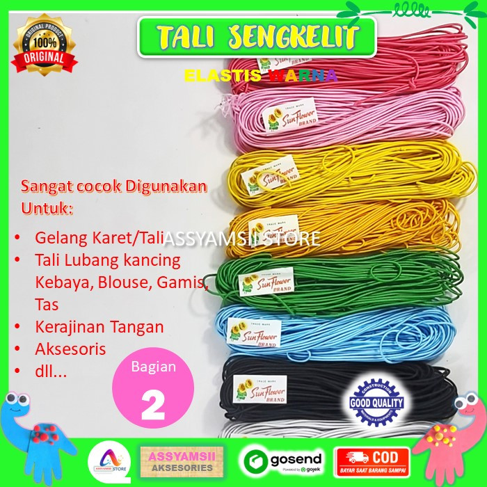 Tali Karet Elastis Warna Sengkelit Bagian 2 Pengait Strap Masker Gelang Lubang Kancing Kebaya