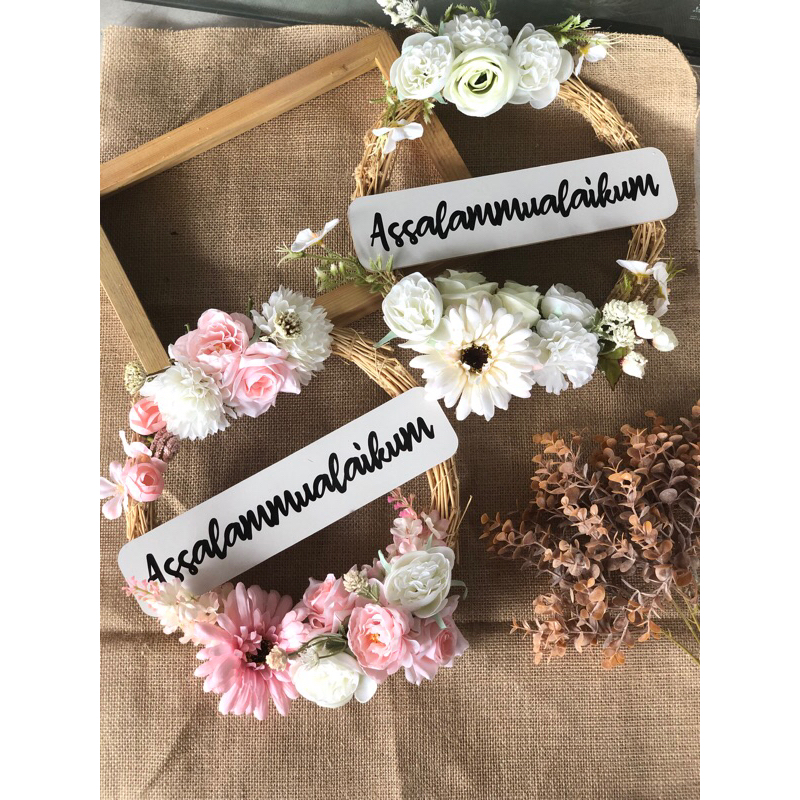 Ring Bunga Assalamualaikum / Hiasan Pintu Salam / Hiasan Dinding / Wreath flower