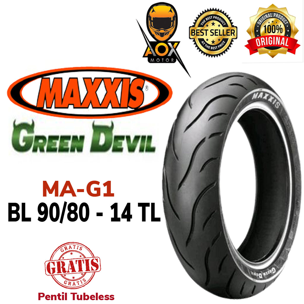 Ban luar motor matic 90/80-14 MAXXIS GREEN DEVIL MAG1 tubeless, GRATIS cop tubeless