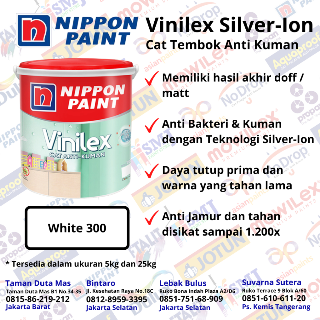 CAT TEMBOK INTERIOR NIPPON PAINT VINILEX ANTI KUMAN SILVER ION 25KG