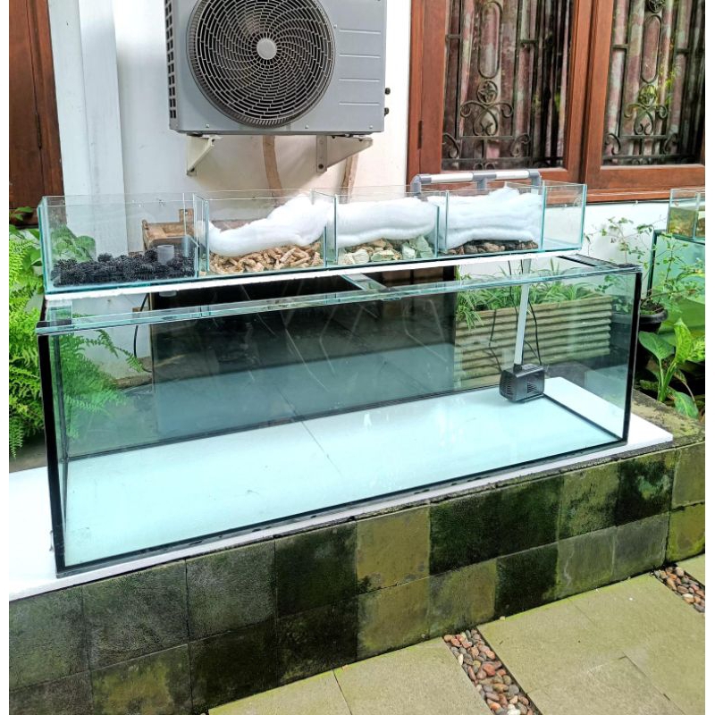 Aquarium 150x50x50 full 10 mm + Top Filter Kaca Siap Pakai