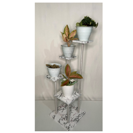 RAK MINIMALIS  TANAMAN BUNGA POT SUSUN LANTAI TINGKAT 4 BESAR KOTAK MARMER PUTIH ABU
