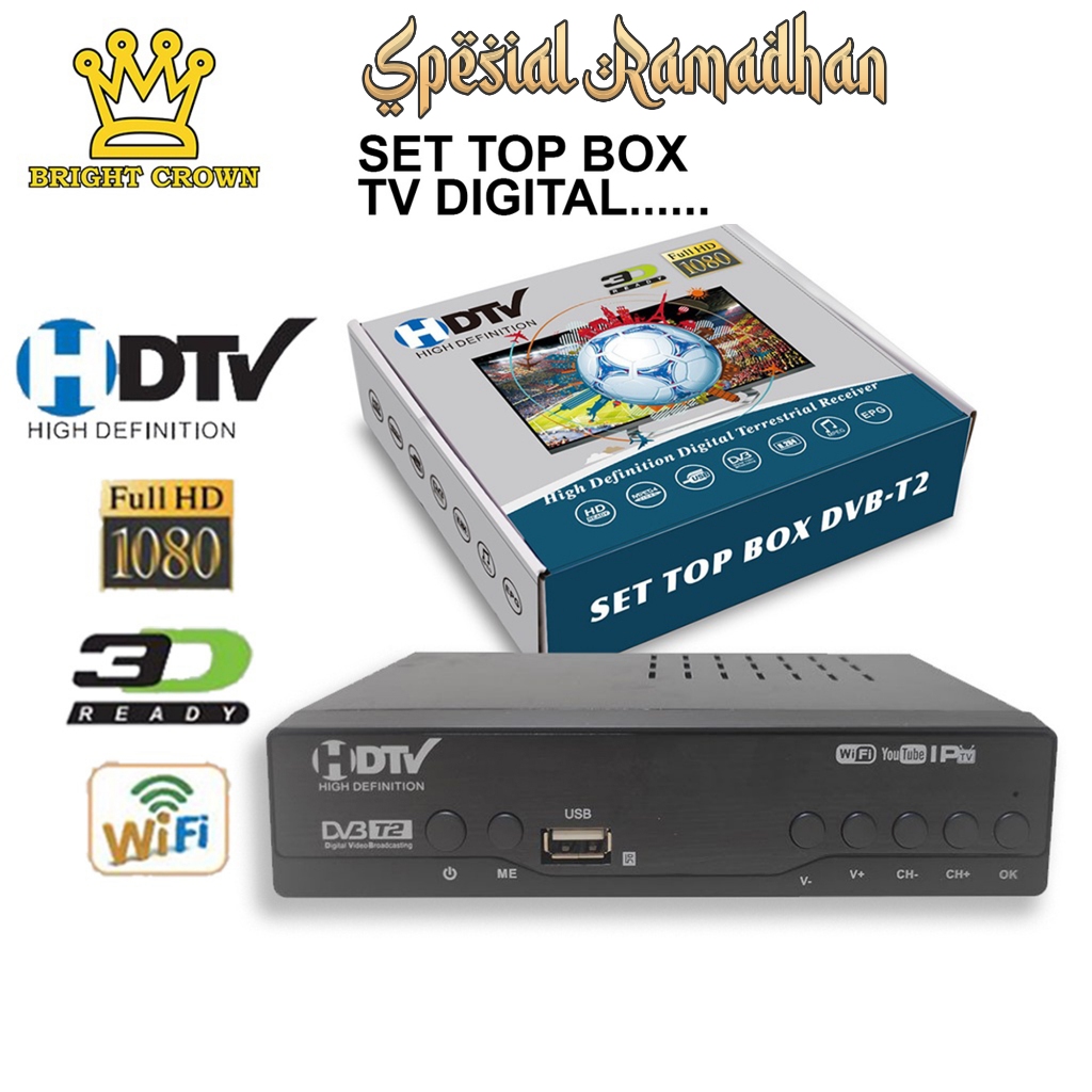 Bright Crown Set Top Box TV Digital Receiver Penerima Siaran Full HD/ STB Wifi Bisa Youtube DVBT2 Murah