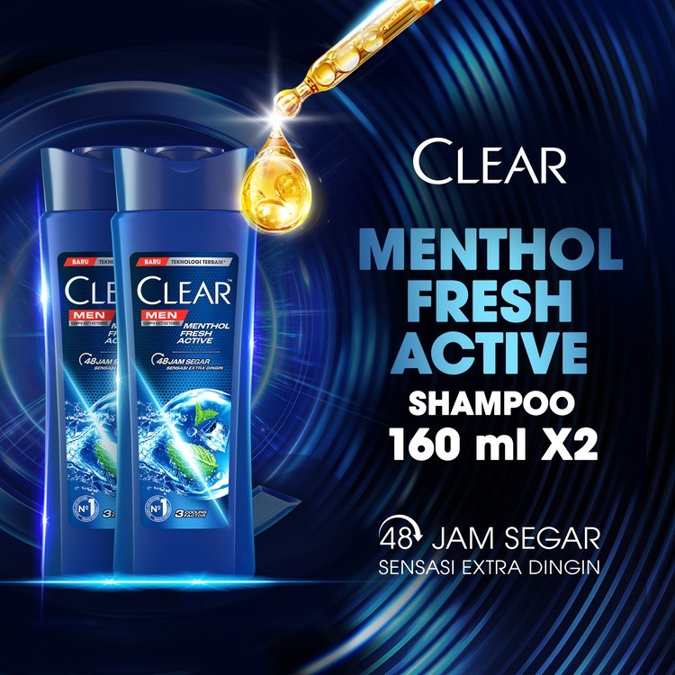 CLEAR Men Shampoo Anti Ketombe Menthol Fresh Active 160ML - TwinPack