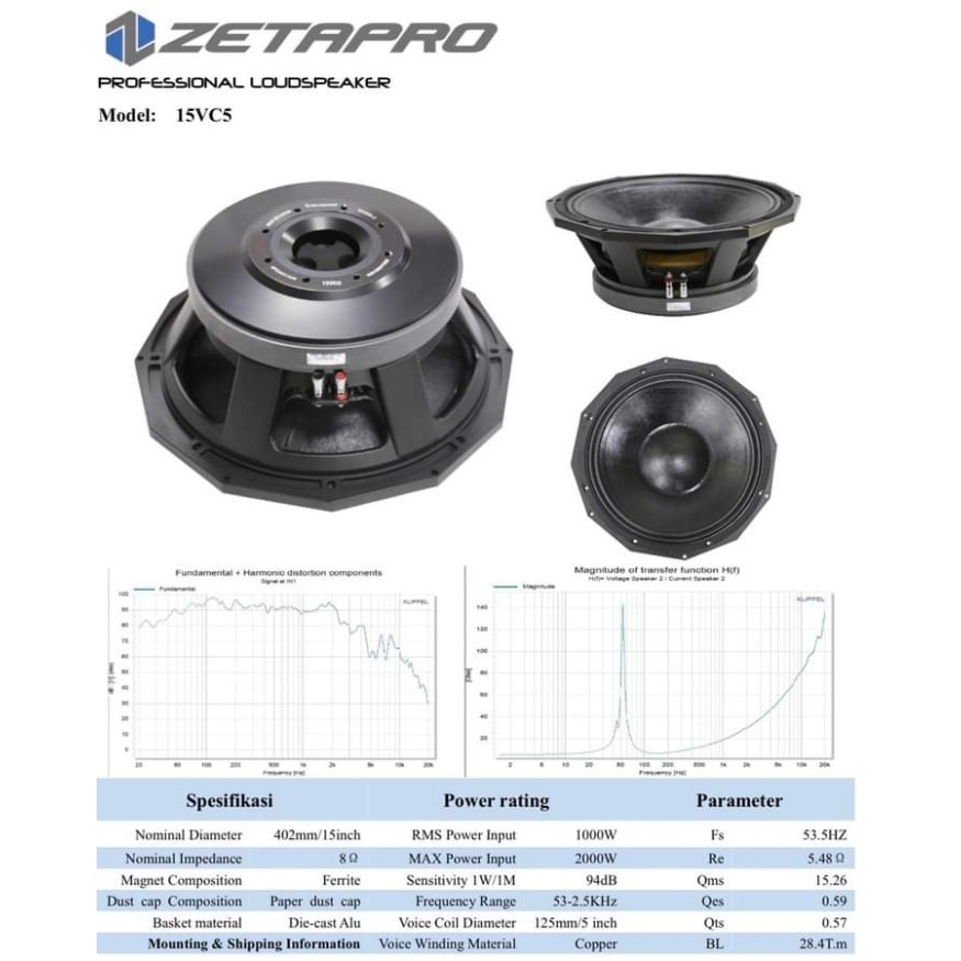 SPEAKER KOMPONEN 15 INCH ZETAPRO 15VC5 SPIKER ZETAPRO 15VC5