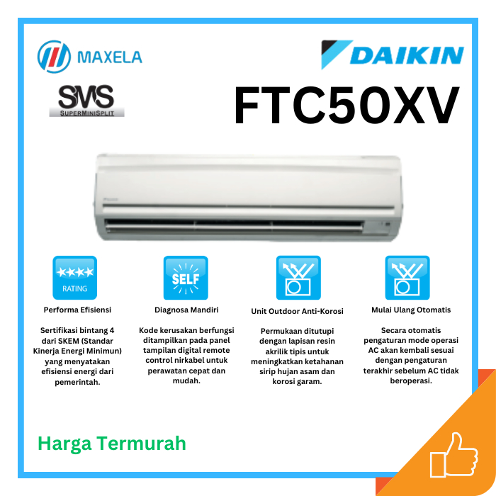 AC 2 PK Daikin Standar non inverter Refrigerant R32