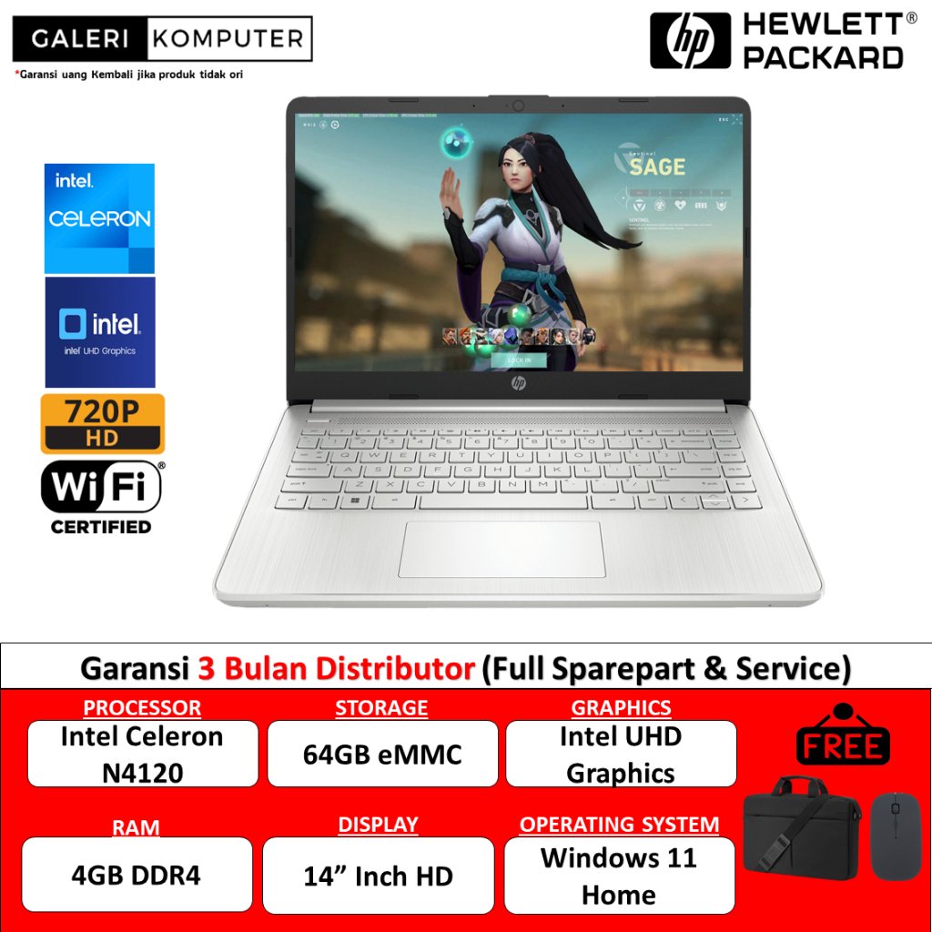 Laptop HP Stream 14 Intel N4120 4GB 64GB EMMC 14" HD Windows 11