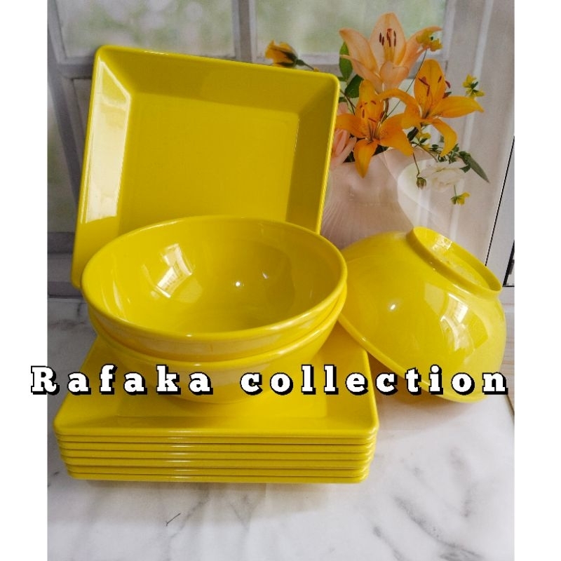 PAKET SET 6.PCS MANGKOK BULAT MELAMIN dan PIRING SAJI KOTAK MELAMIN