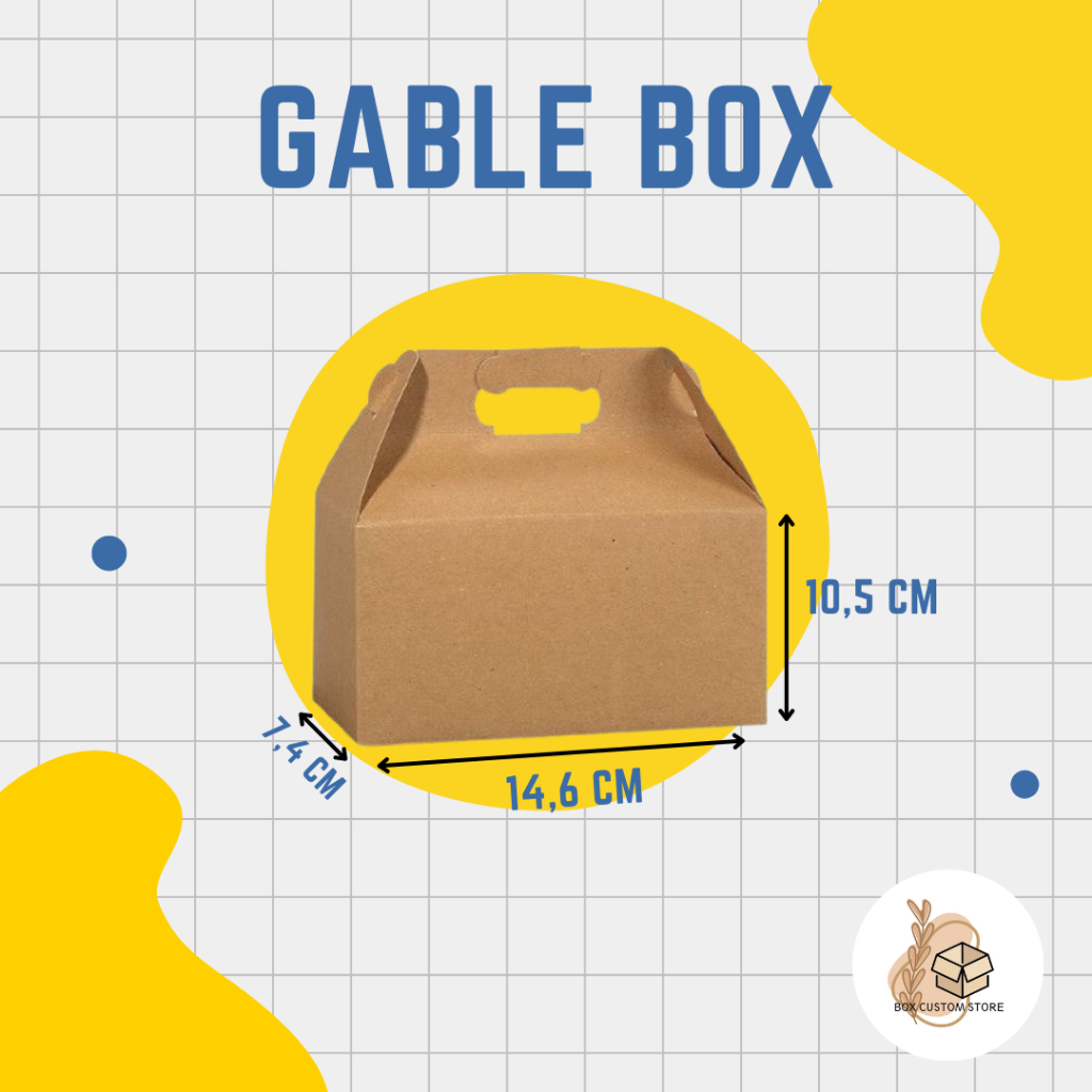 

Kardus / Box Packing - Die Cut Gable Box / Box Hampers / Box Kue / Box Souvenir / Handle Box Polos Ukuran 14,6cm x 7.4cm x 10,5cm