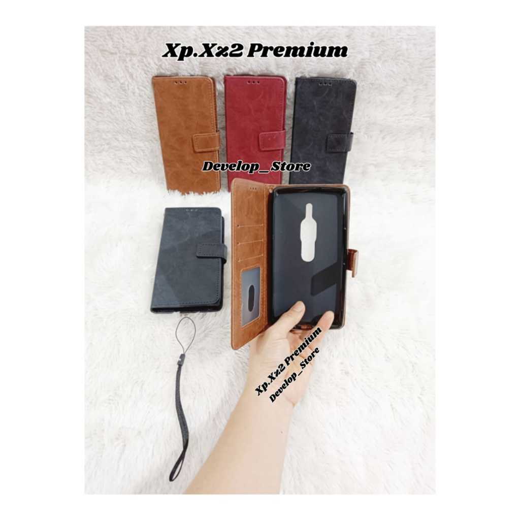 Leather Case Flip Cover Kulit Sony Xperia XZ2Premium