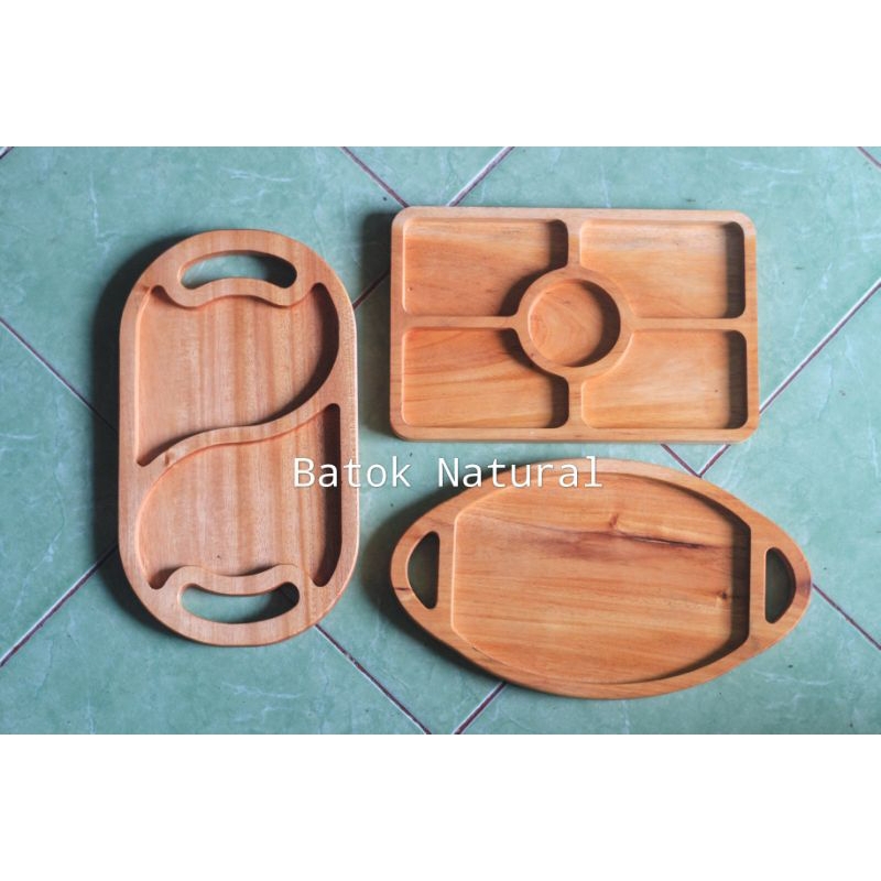 NAMPAN BAKI SEKAT KAYU MAHONI 30cm x 20cm 3 MACAM KOTAK OVAL ELIPS